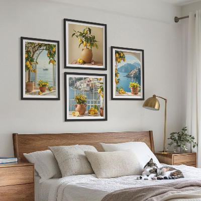 Set of 4 wall art pieces Sea town lemons flowers
