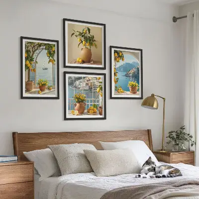 Sea Town Lemons and Flowers Wall Art set of 4 pieces