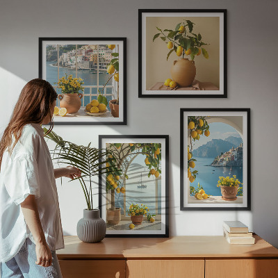 Set of 4 wall art pieces Sea town lemons flowers