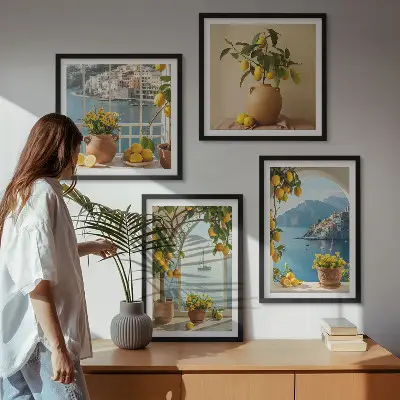 Sea Town Lemons and Flowers Wall Art set of 4 pieces