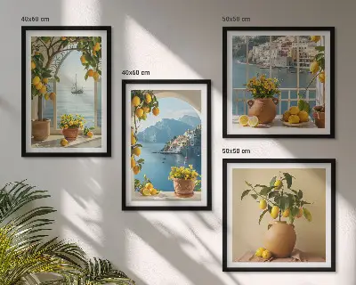 Sea Town Lemons and Flowers Wall Art set of 4 pieces