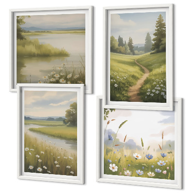 Multi-piece wall decor set Spring landscape river meadow