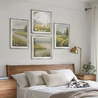 Multi-piece wall decor set spring landscape featuring a river and meadow