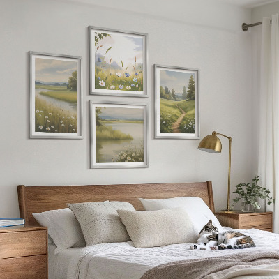Multi-piece wall decor set Spring landscape river meadow