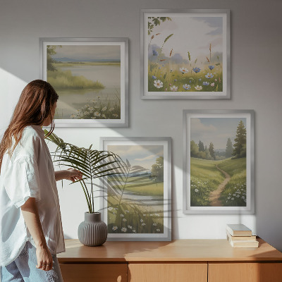 Multi-piece wall decor set Spring landscape river meadow