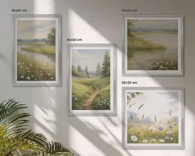 Multi-piece wall decor set spring landscape featuring a river and meadow