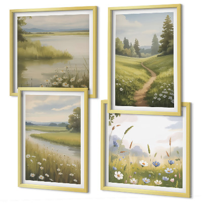 Multi-piece wall decor set Spring landscape river meadow