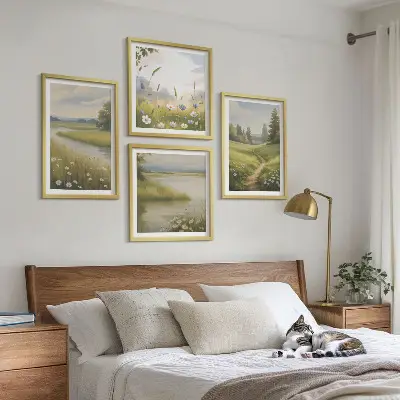 Multi-piece wall decor set spring landscape featuring a river and meadow