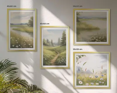 Multi-piece wall decor set spring landscape featuring a river and meadow