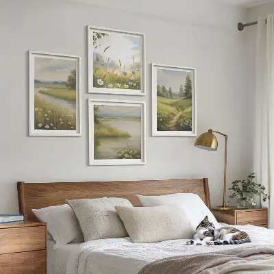 Multi-piece wall decor set spring landscape featuring a river and meadow