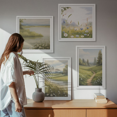 Multi-piece wall decor set Spring landscape river meadow
