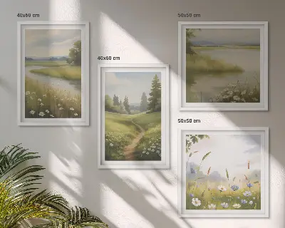 Multi-piece wall decor set spring landscape featuring a river and meadow