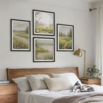 Multi-piece wall decor set spring landscape featuring a river and meadow