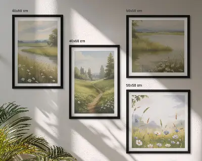 Multi-piece wall decor set spring landscape featuring a river and meadow