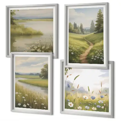 Multi-piece wall decor set spring landscape featuring a river and meadow