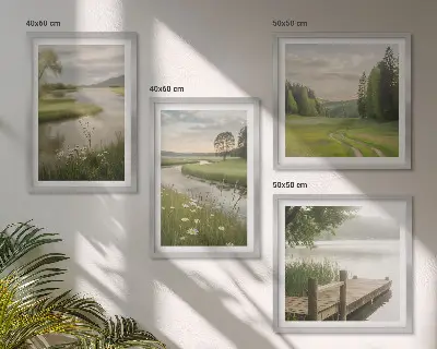 Wall art set featuring summer river meadow landscapes