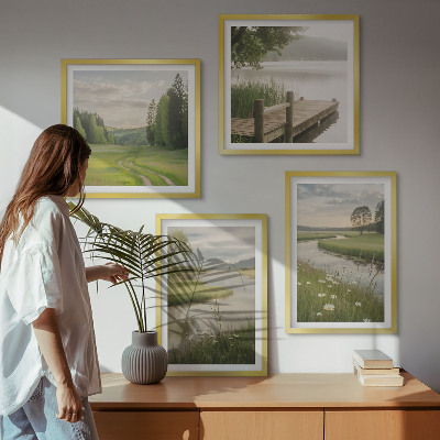 Wall art set Summer landscapes river meadow