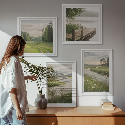 Wall art set Summer landscapes river meadow
