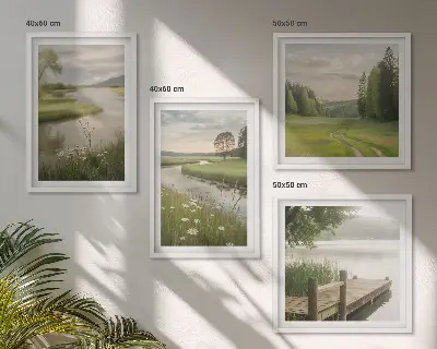 Wall art set featuring summer river meadow landscapes