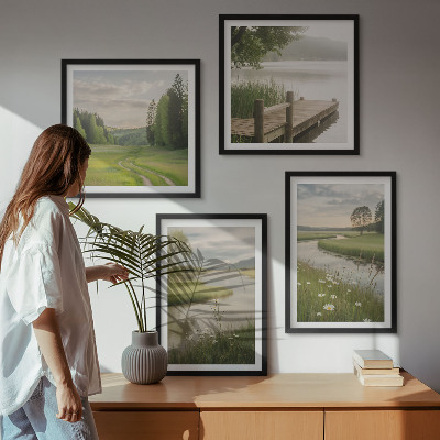 Wall art set Summer landscapes river meadow