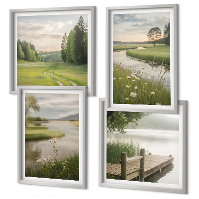 Wall art set Summer landscapes river meadow