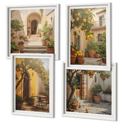 Set of 4 wall art pieces Patio with citrus trees