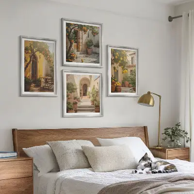 Patio with citrus trees wall art set of 4 pieces