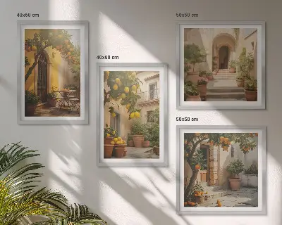 Patio with citrus trees wall art set of 4 pieces