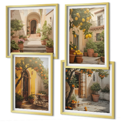 Set of 4 wall art pieces Patio with citrus trees