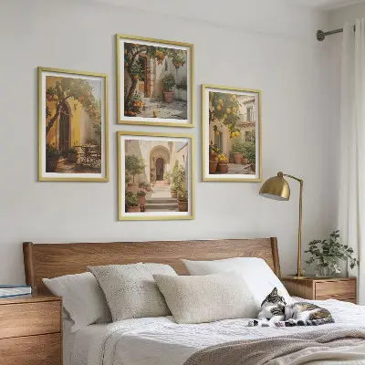 Patio with citrus trees wall art set of 4 pieces