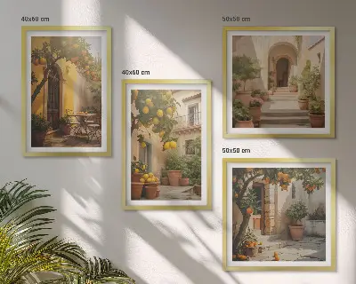 Patio with citrus trees wall art set of 4 pieces