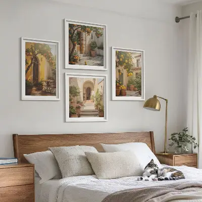 Patio with citrus trees wall art set of 4 pieces