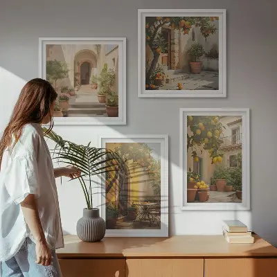 Patio with citrus trees wall art set of 4 pieces