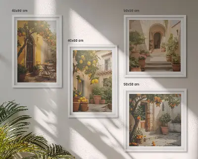 Patio with citrus trees wall art set of 4 pieces
