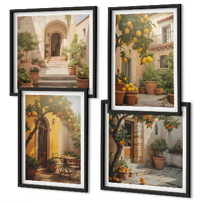 Set of 4 wall art pieces Patio with citrus trees