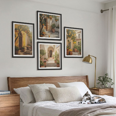 Set of 4 wall art pieces Patio with citrus trees