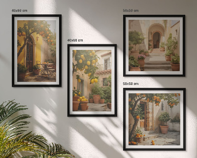 Set of 4 wall art pieces Patio with citrus trees