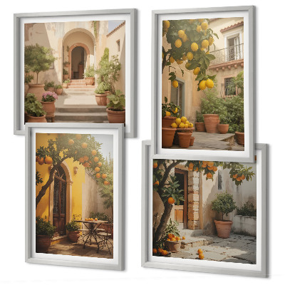Set of 4 wall art pieces Patio with citrus trees