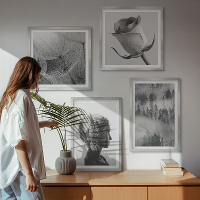 Set of 4 wall art pieces Forest fog portrait of a woman