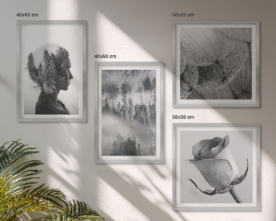 Set of 4 wall art pieces Forest fog portrait of a woman