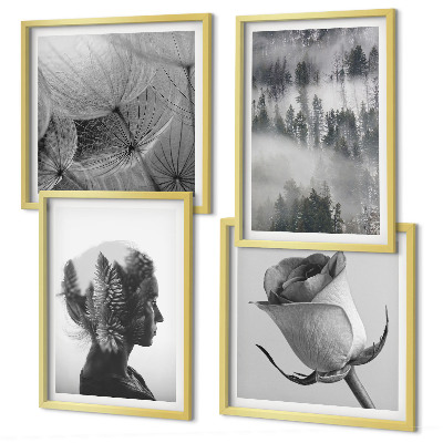 Set of 4 wall art pieces Forest fog portrait of a woman