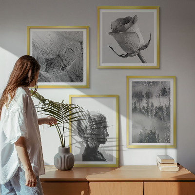 Set of 4 wall art pieces Forest fog portrait of a woman