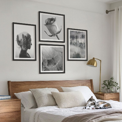 Set of 4 wall art pieces Forest fog portrait of a woman