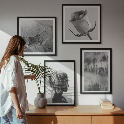 Set of 4 wall art pieces Forest fog portrait of a woman