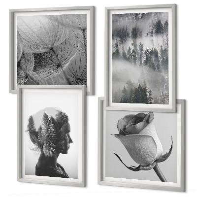 Set of 4 wall art pieces Forest fog portrait of a woman