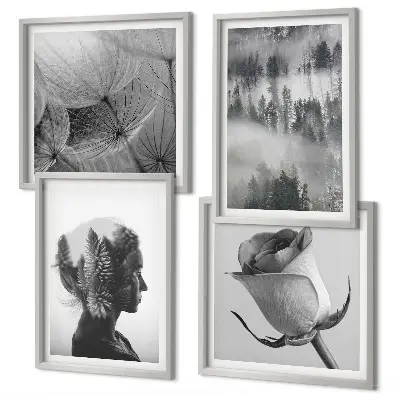 Forest fog portrait of a woman wall art set of 4 pieces