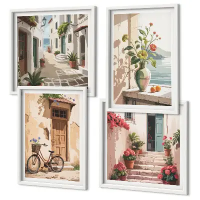 Streets flowers bicycle wall art set of 4 pieces