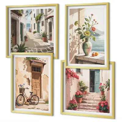 Streets flowers bicycle wall art set of 4 pieces