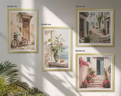 Streets flowers bicycle wall art set of 4 pieces