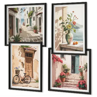 Streets flowers bicycle wall art set of 4 pieces